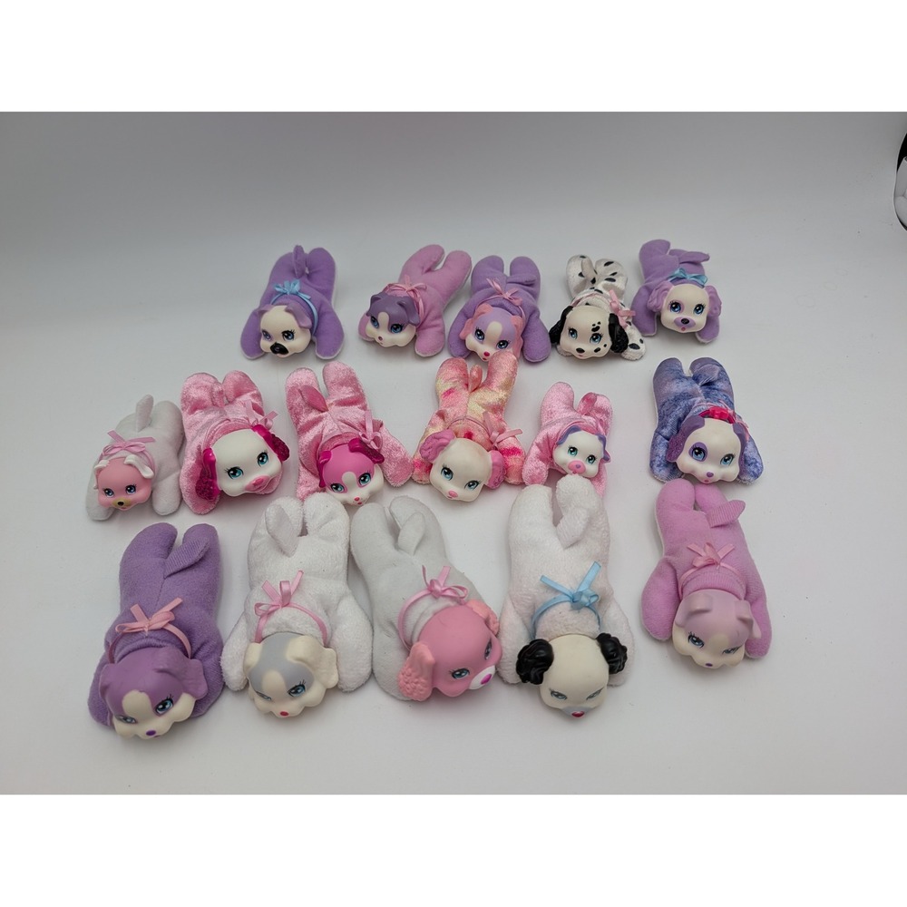 Puppy Surprise Plush Babies Lot Pink Purple White 16 Puppies Dog Figures